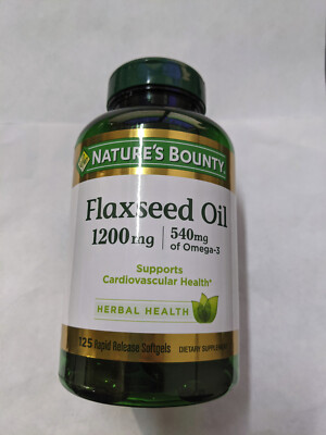 3 PACK Nature's Bounty Flaxseed Oil 1200mg Softgels,  540mg Of Omega-3 - 125 ct
