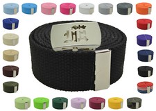 Canvas Military Web Belt  BIG "M" Silver Buckle 48, 54, 60, 72 Inches 25 Color