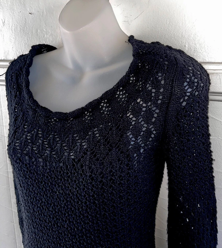 Nuevo sin etiquetas Nuevo Maxi Vestido Free People Dia Crochet Tejido Abierto Negro L/S Ajustado Talla XS Foto 3 de 4