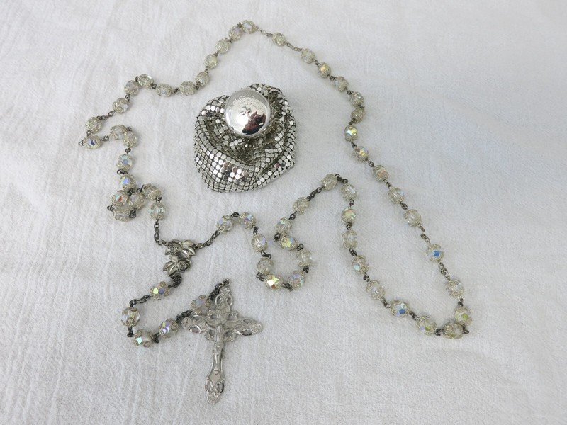 Vintage Antique Sterling Silver w/ Filigreed Glass Beads Catholic Rosary