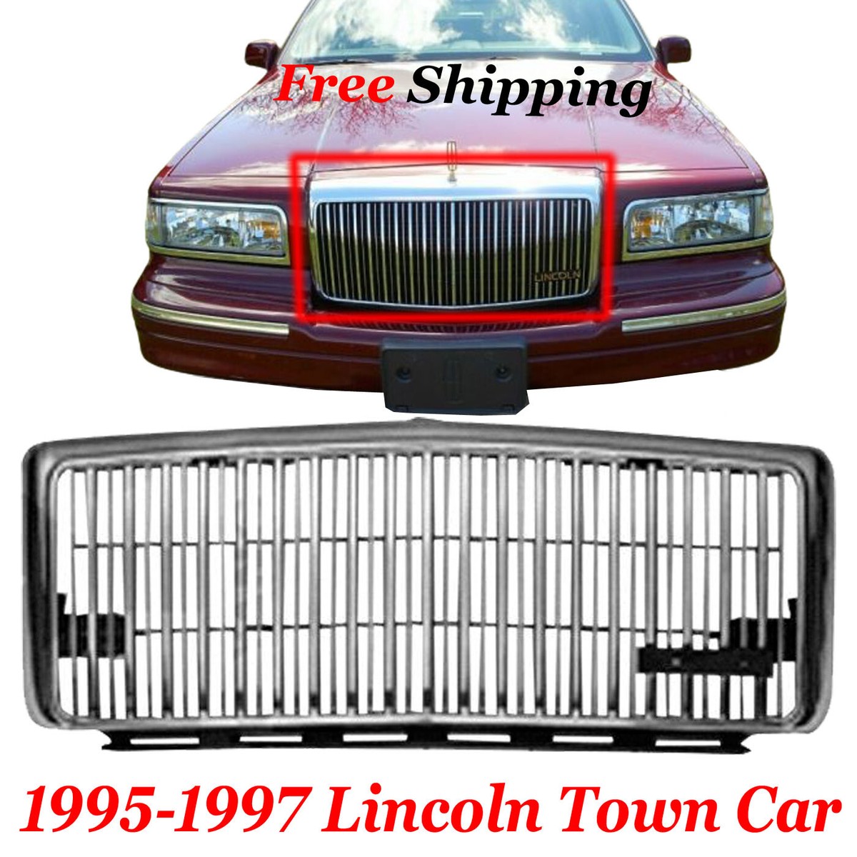 For 1995-1997 Lincoln Town Car Front New Grille Assembly