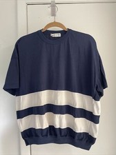 Currants By Jeri-Jo Woman’s Navy Blue with White Stripes Short Sleeve Tee Shirt