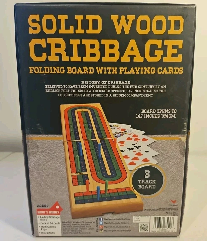 Solid Wood Cribbage Folding game board With Cards Opens To 14.7". New Open Box  - Image 2 of 4