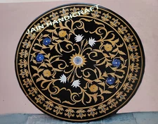 2' Black Marble Table Top Coffee Center round Inlay Malachite decor antique k19