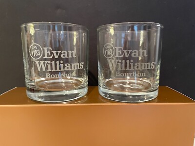 Two (2) Evan Williams Bourbon Whiskey Etched Rocks Glasses - Since 1783