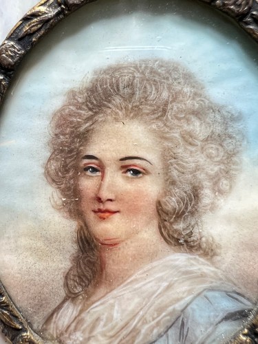 19c.French Victorian Hand-Painted Miniature Painting Portrait Marie-Antoinette - Bild 4 von 9