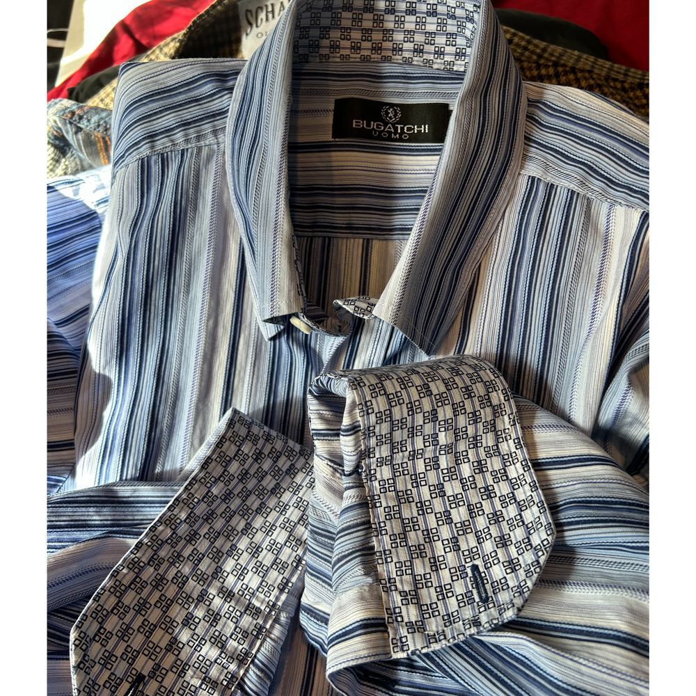 Bugatchi Uomo Blue Striped Button-Down Dress Shir… - image 5