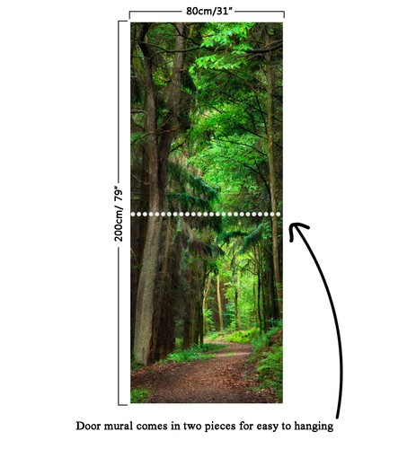 Escena del mural de la puerta en el bosque - Pegatina de pared de envoltura de puerta de tela autoadhesiva - Imagen 2 de 2