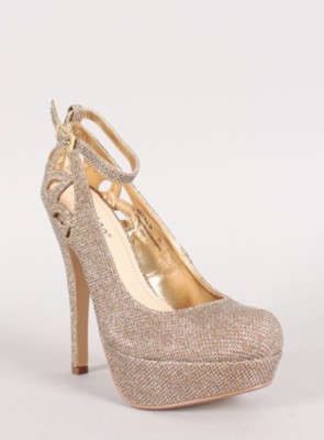 Forever 21 BAMBOO Metallic Gold Platform Pump Glitter High Heels