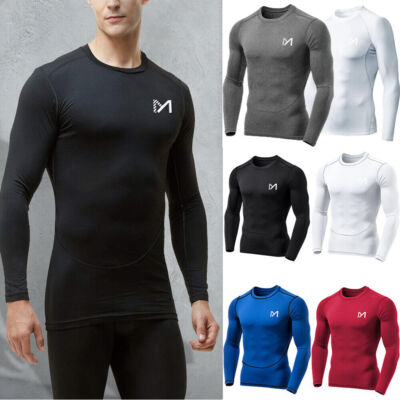 Mens Compression Shirt Base-Layer Sports Top Long-Sleeve Gym Cool Dry Running