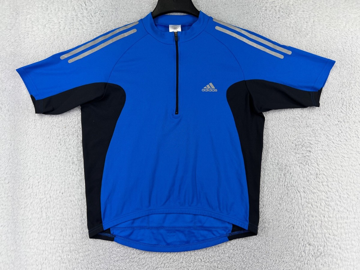 Adidas Cycling Jersey Adult Large Blue Black 1/2 Zip Three