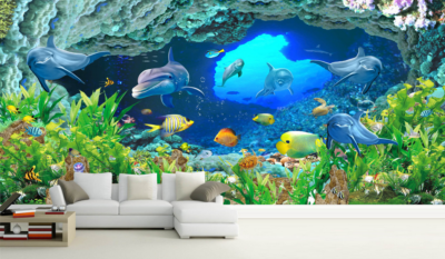 Papier Peint Intissé 3D Monde Sous-Marin - 885 - Grande Fresque Murale Animaux Marins