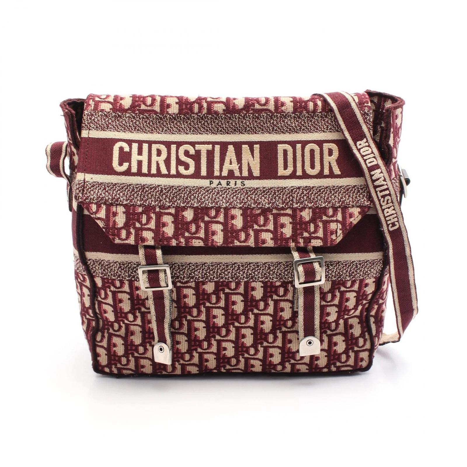 Sac bandoulière Dior Christian Dior Camp oblique toile bordeaux beige occasion femme