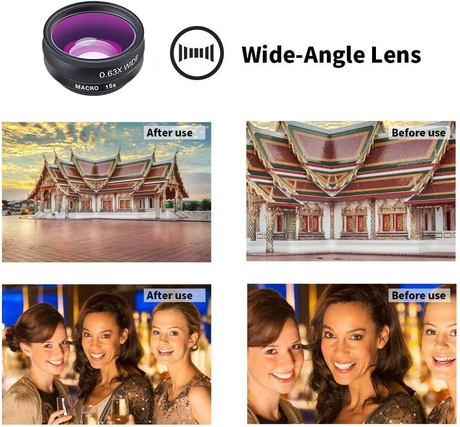 Kit de lentes de cámara de teléfono Apexel 10 en 1 lente gran angular lente macro lente ojo de pez Foto 2 de 4