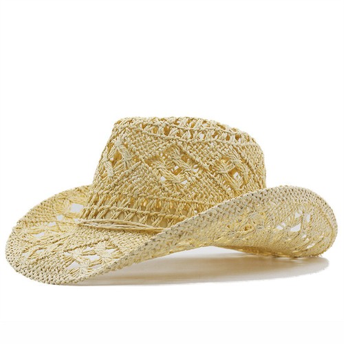 Hollow Cowboy Summer Hat Handwoven Natural Straw Breathable Jazz Top Hat - Picture 19 of 23