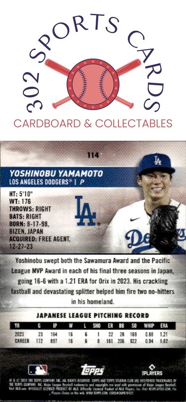 2024 Topps Stadium Club Yoshinobu Yamamoto RC | eBay