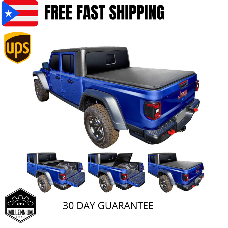 MOSTPLUS 5FT Tri-Fold Soft Tonneau Cover For 2020-2025 Jeep Gladiator JT – Aluminum & Vinyl