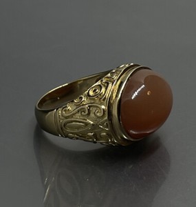 Authentic Clyde Duneier CID Size 5 Ring Sterling Silver 925 Gold Plated Peach Moonstone