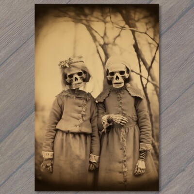 Art Print Weird Creepy Skeleton Twins Unreal Halloween Unusual Strange  