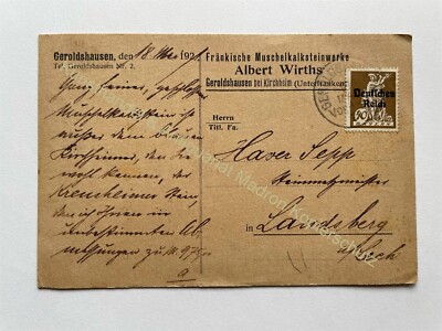 Postkarte Reklame 1921 Geroldshausen Kirchheim Albert Wirths Muschelkalksteinwer