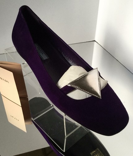 NEW PRADA Purple Suede Triangle Patch Ballet Flats - MSRP $540.00 - Picture 5 of 12