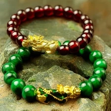 Genuine Gemstone Bead  Pixiu Fengshui and Luck Healing Wealth Bracelet Handmade