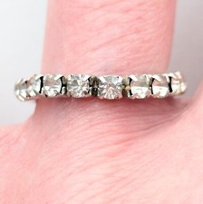 Vintage Pave Rhinestone Stretch Ring Boho Statement Jewelry Size 7