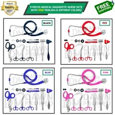 9 Pcs Medical Diagnostic Nurse Kit W/FREE Penlight EMT Surgical Nursing German G