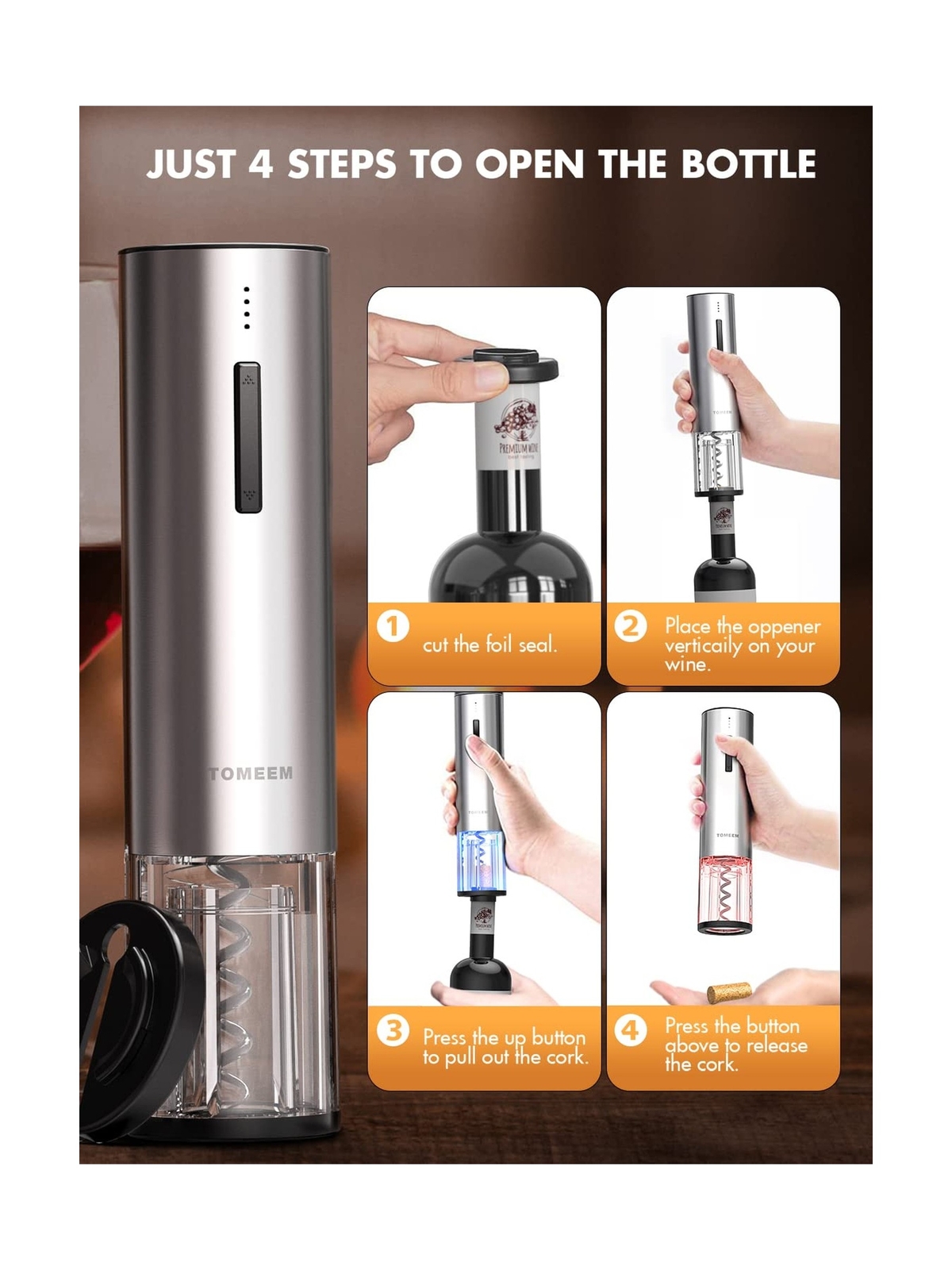 Electric Wine Opener Set, Tomeem Wine Gift with Rechargeable Electric Wine Ae...