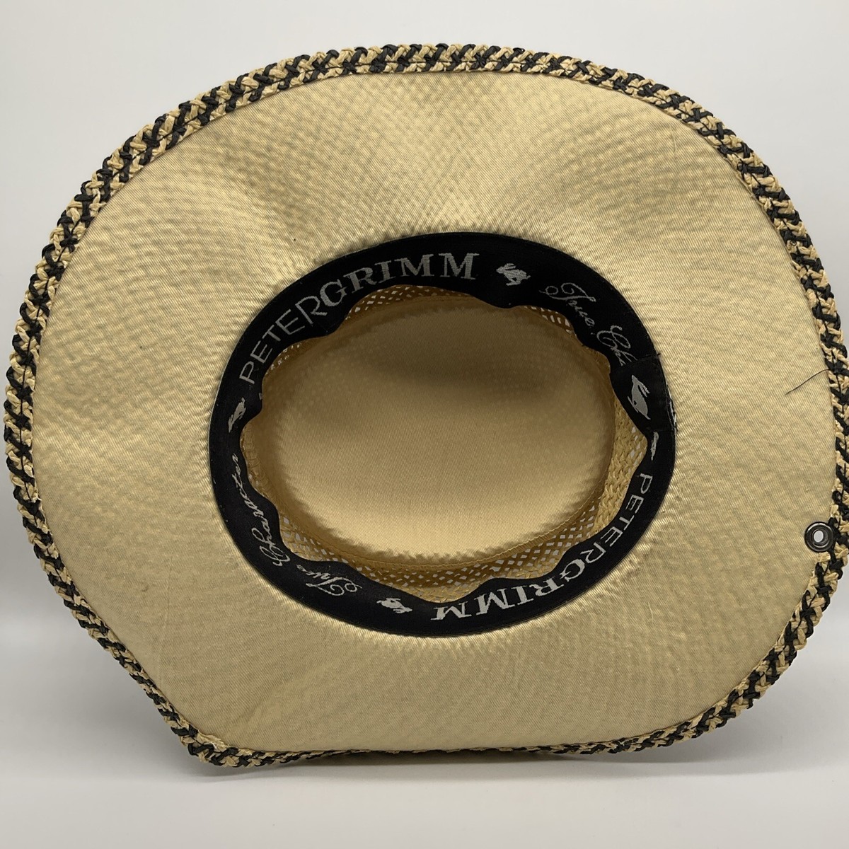 PETER GRIMM Hat Natural Straw Fedora One Size Black Tan 