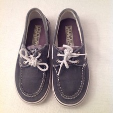SPERRY Top-Sider Youth Sz 13.5 HALYARD Blue Saltwash Distressed Boat Shoes Laces