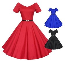 Hepburn 50er Jahre Tanzkleid Kleid Vintage Petticoat Rockabilly mit Gürtel BC358