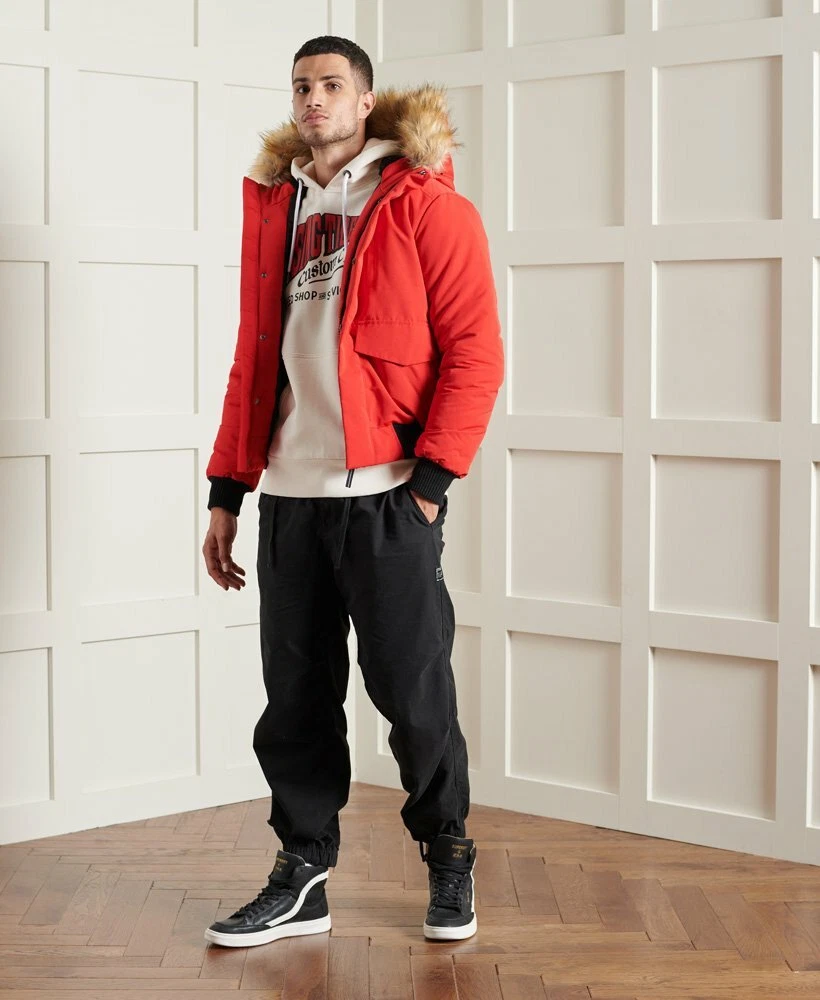 Superdry Mens Everest Bomber Jacket High Risk Red Quilted Coat | eBay