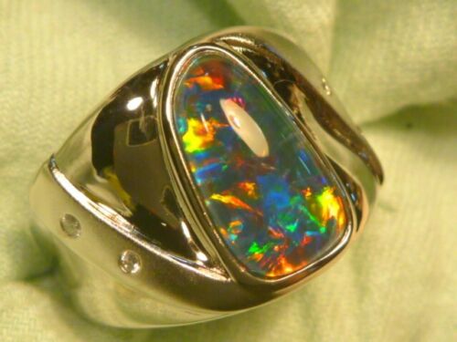 Mens Opal Ring Sterling Silver, Natural Opal Triplet 17x10 mm F/Form item 190299 - Bild 1 von 5