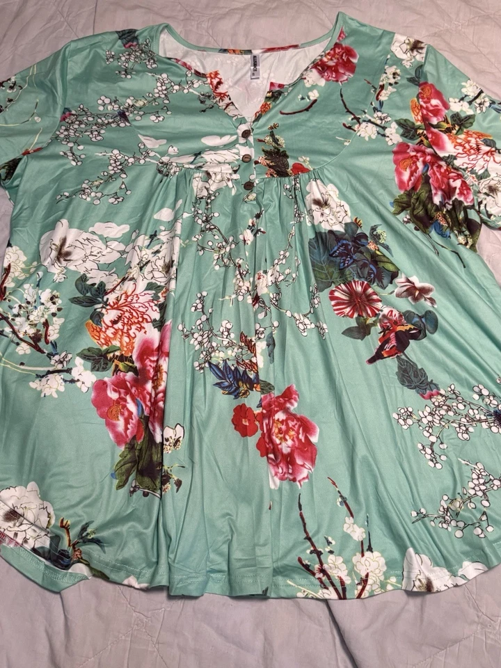 Vestido Babydoll Floral Allegra K 4X Verde Elastizado Jersey Boho Jardín Fiesta del Té Foto 2 de 4