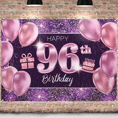 PAKBOOM Happy 96th Birthday Banner Backdrop - 96 Birthday Party Decorations S...