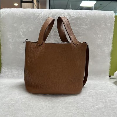 Authentic Hermes Picotin 18 Gold Clemence Leather Tote Bag with Palladium