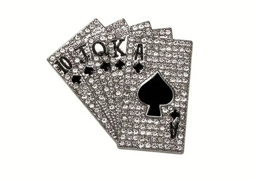 Stunning 1.5” Playing Cards Rhinestone Pin Brooch Poker Cribbage Spades