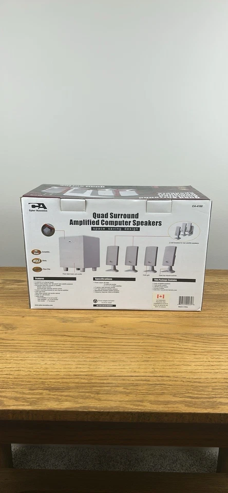 CYBER ACOUSTICS CA-4100 5 PIECE QUAD SURROUND AMPLIFIED COMPUTER SPEAKER SYS NIB - Image 2 of 4