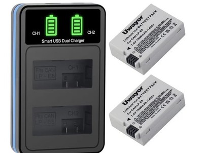 2-Pack LP-E8 Rechargeable Batteries with Dual Slot Charger Canon T2i T3i T4i T5i