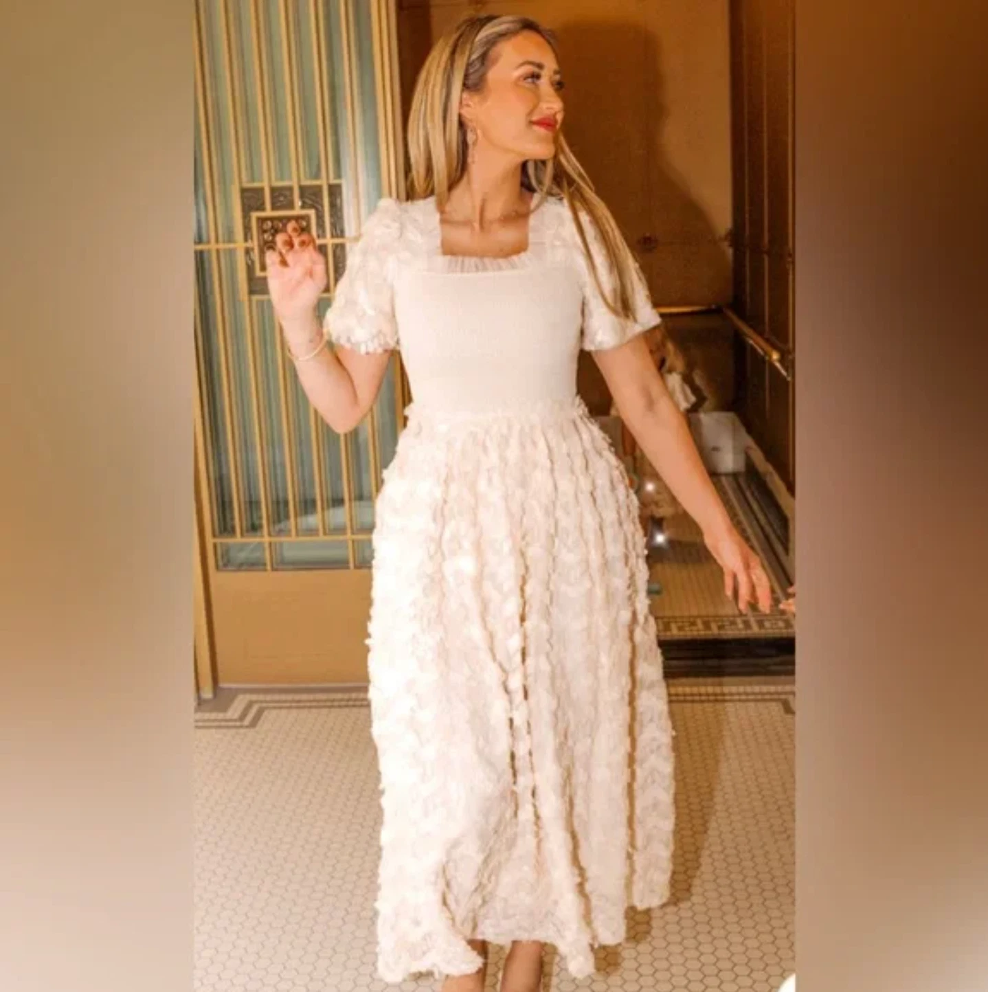 OFF WHITE Ivy City Co. Abito taglia XL avorio bianco sporco paillettes fumè impreziosito nuvola nove