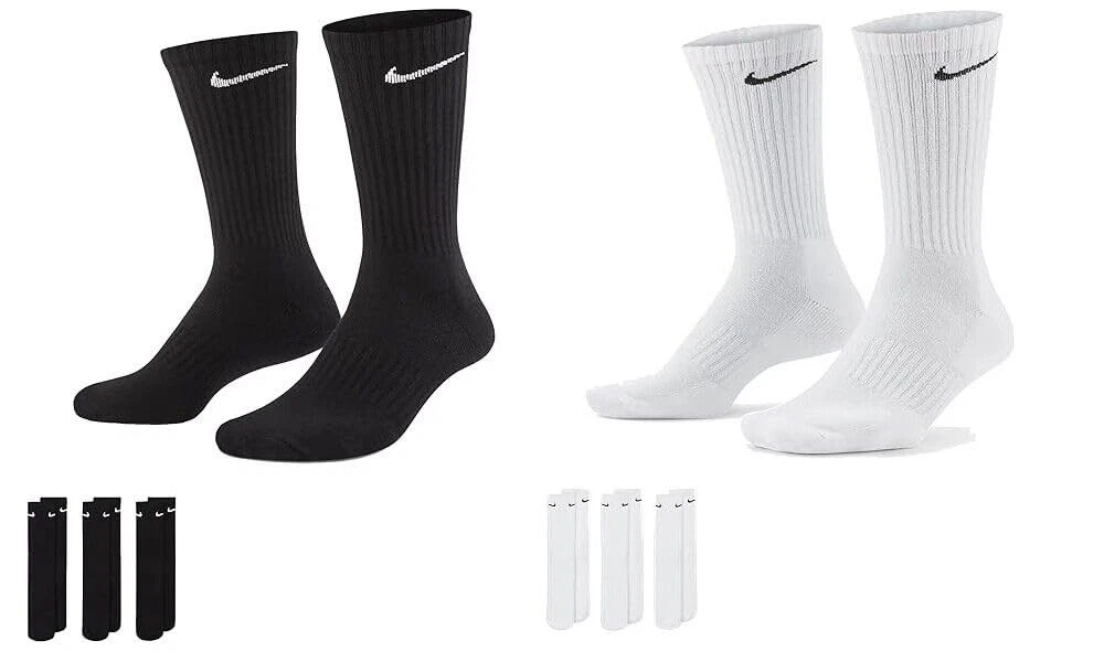 NIKE 6 X Sport Socken 2 X 3er Pack SX7664 SX4508, Farbe:Black White/Schwarz Weiß