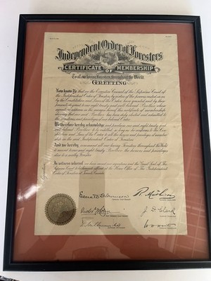 c.1909 1914 Independent Order of Foresters IOF Supreme Court CertSignedGold Seal