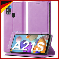 HandyhüLle Leder Flip StoßFest Mit Kartenfach Lila FüR Galaxy A21S SchutzhüLle