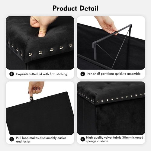 Storage Ottoman Bench, Folding Tufted Ottomans with Storage, Extra Large 140L... - Picture 4 of 8