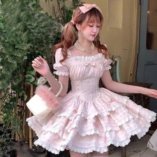Japanese Sweet Girls Princess A-Line Dress Kawaii Lolita Ruffle Cute Short Dress