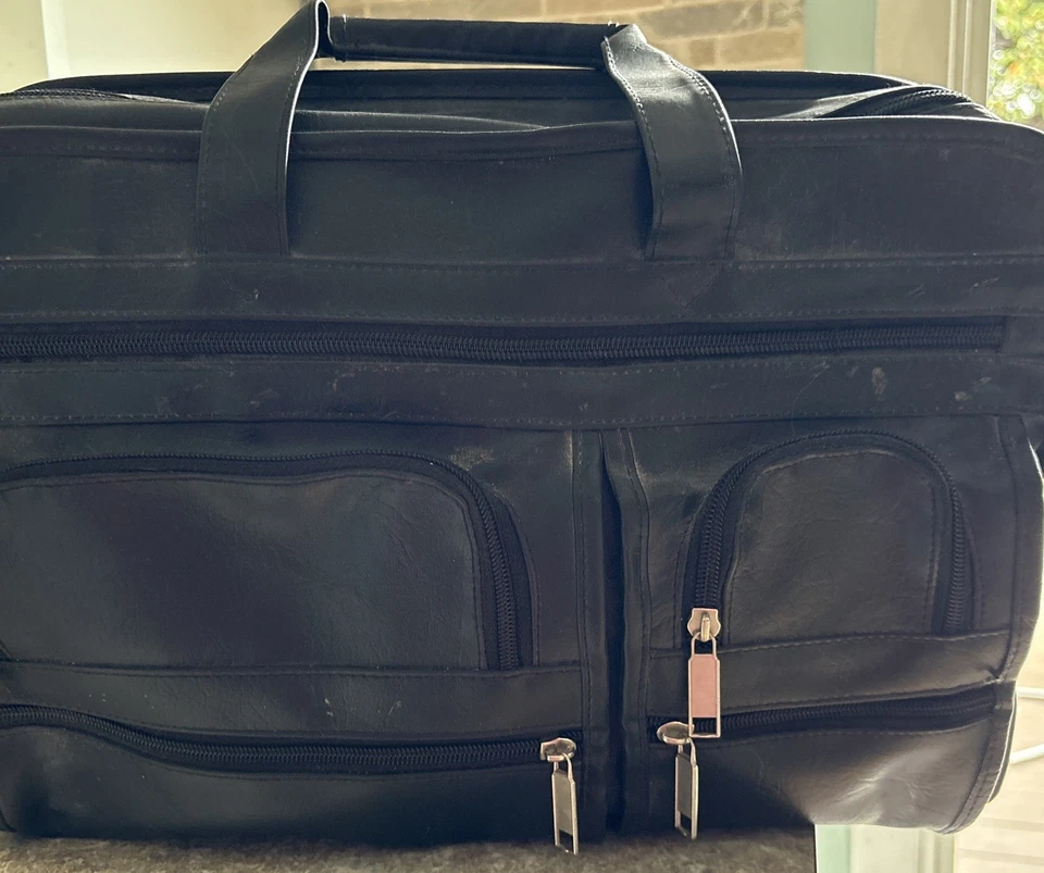 Black  Leather Carrying Bag With 6 Compartments And Shoulder Strap — 第 2/4 张图片