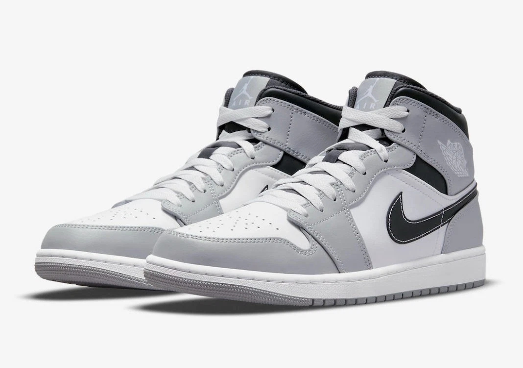 Nike Air Jordan 1 Mid Shoes Light Smoke Grey White Black 554724-078 Men's NEW