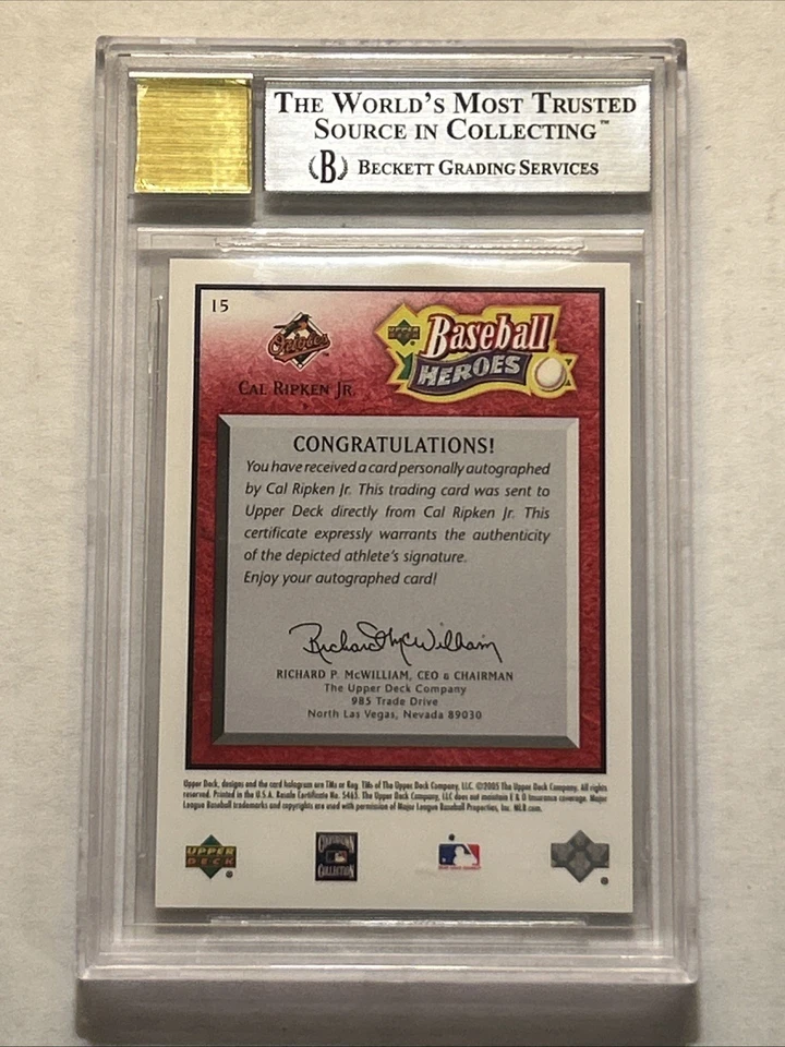2005 Upper Deck Baseball Heroes #15 Signature Red Auto /49 Cal Ripken Jr BGS 9 - Image 2 of 4