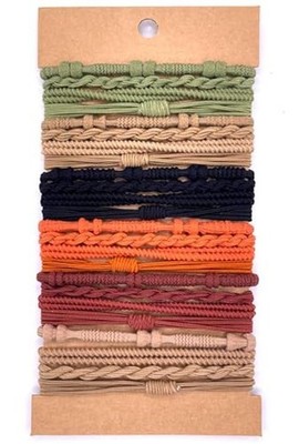 Boho Hair Accessories - Hair Tie Bracelet in Orange, Green, and Black, Elastic